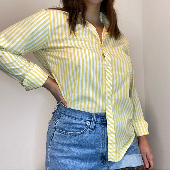 vintage lilly pulitzer yellow & white striped button down shirt - Picture 3 of 7